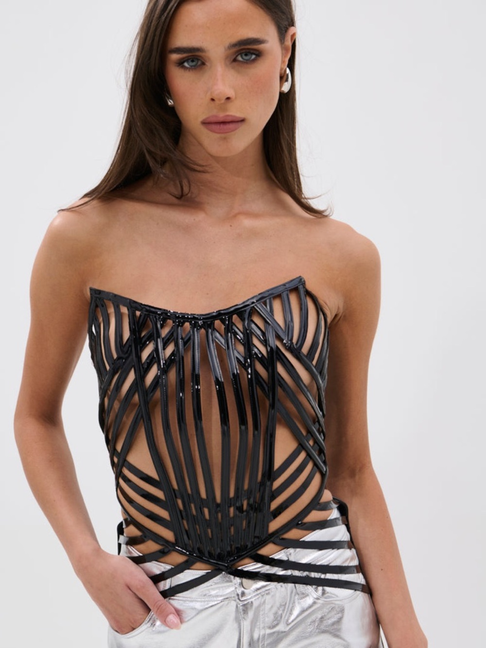 AKIRA Label Matrix Cutout Vinyl Corset Corset Top S